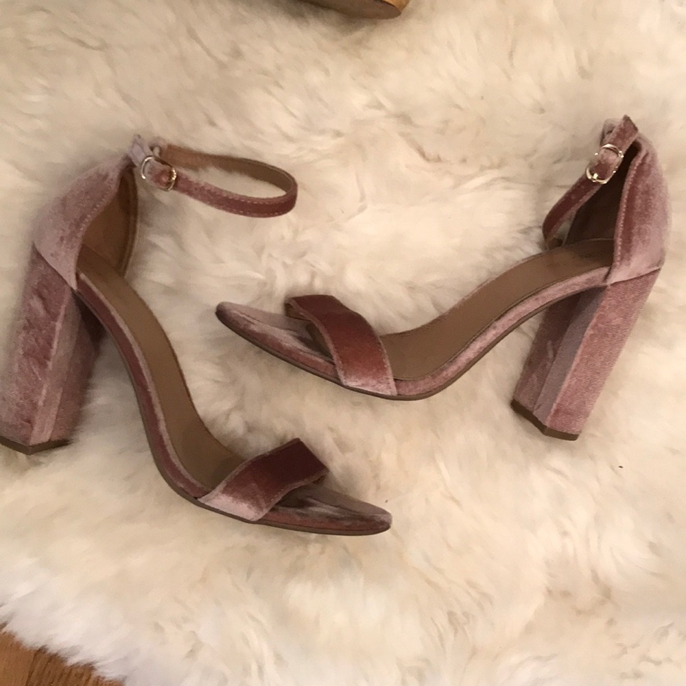 Blush Velvet Block Heel Strappy Sandal